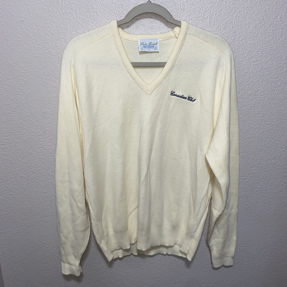 Vintage Palm Beach Sports Men’s V-Neck Sweater Size XL Yellow Canadian Club